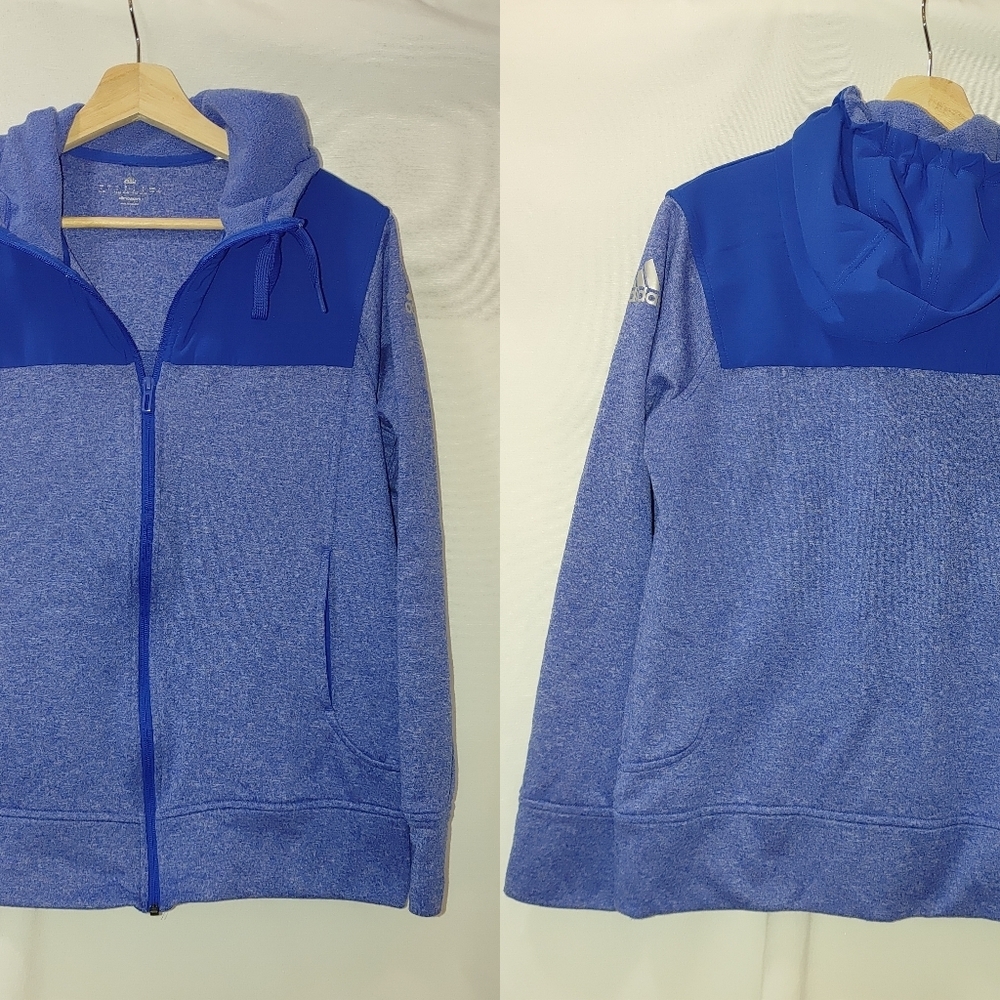 Adidas Climawarm Heather Blue Hooded Jacket Full Zip Sweatshirt Large Casual